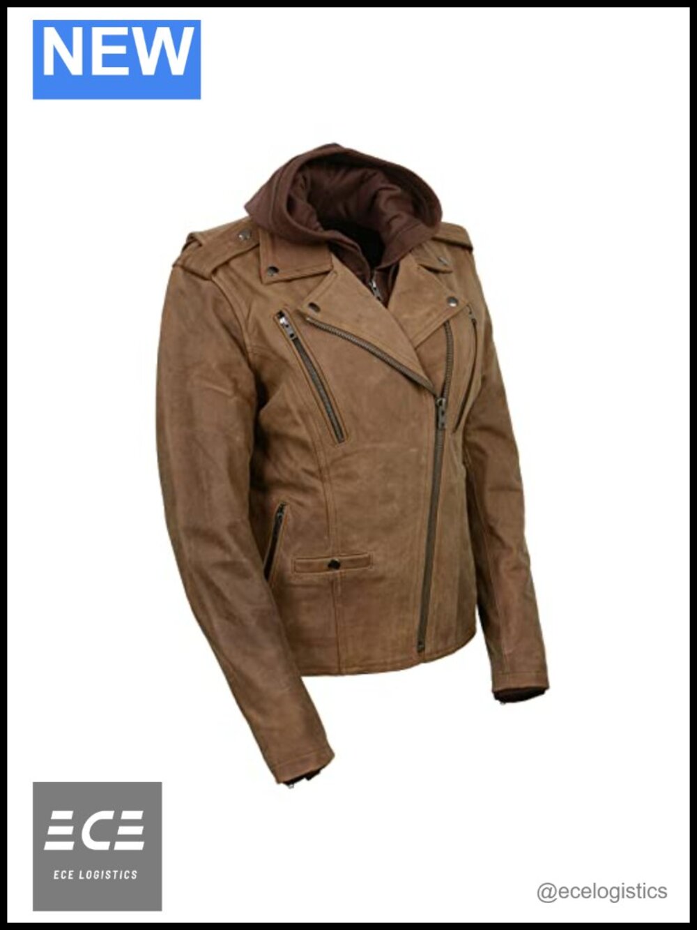 Women's Crazy Horse Brown Cowhide Leather Jacket with Removable Hoodie